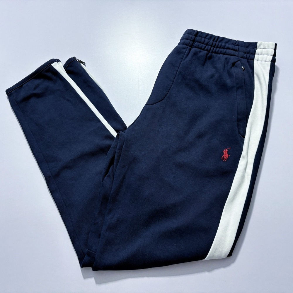 Polo Ralph Lauren Pants Striped Sweat Track Ankle Zip Elastic Waist Mens Small